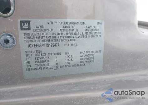 2007 Cadillac Srx V6 z USA, uszkodzony, nr VIN 1GYEE637970129474